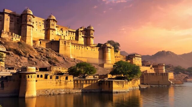 Sunset over Amber Fort in Jaipur