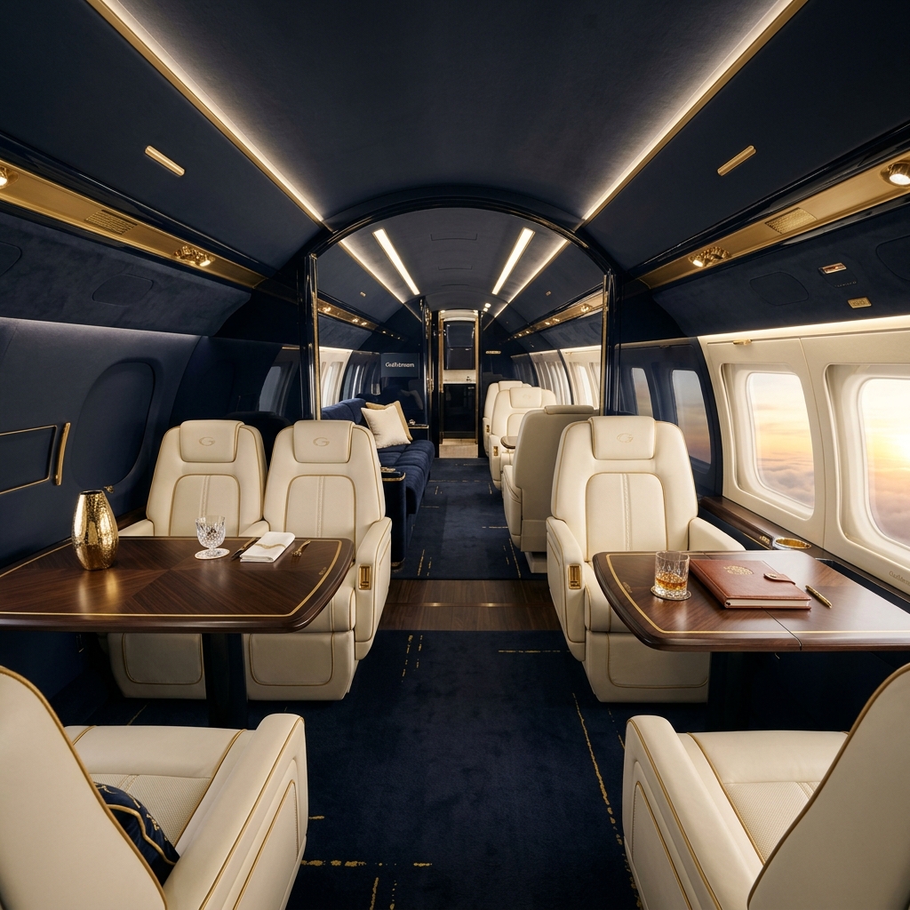 Private cabin in the house colours — navy and gold