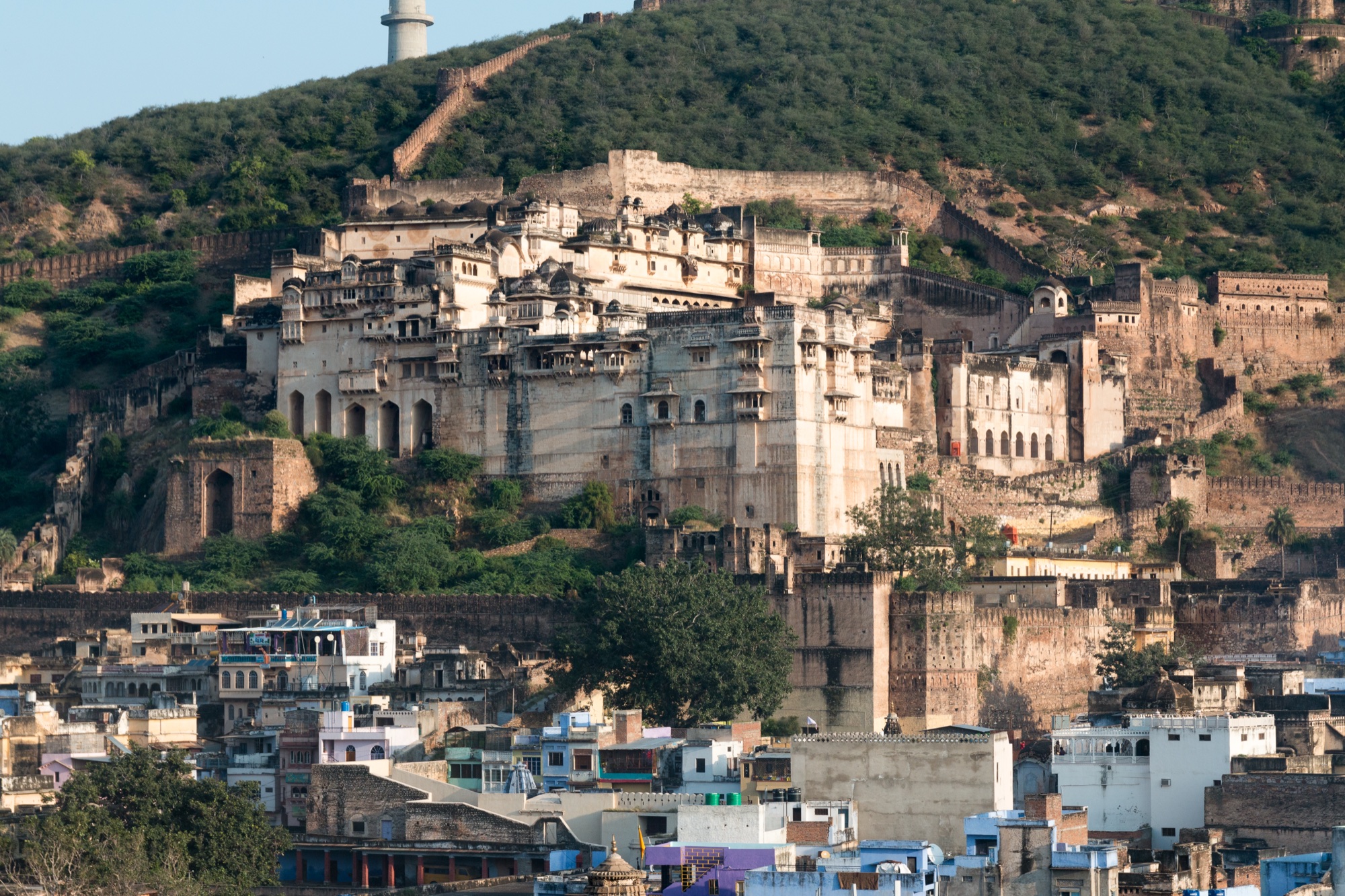 Bundi's palace stepping down the hillside above the blue town