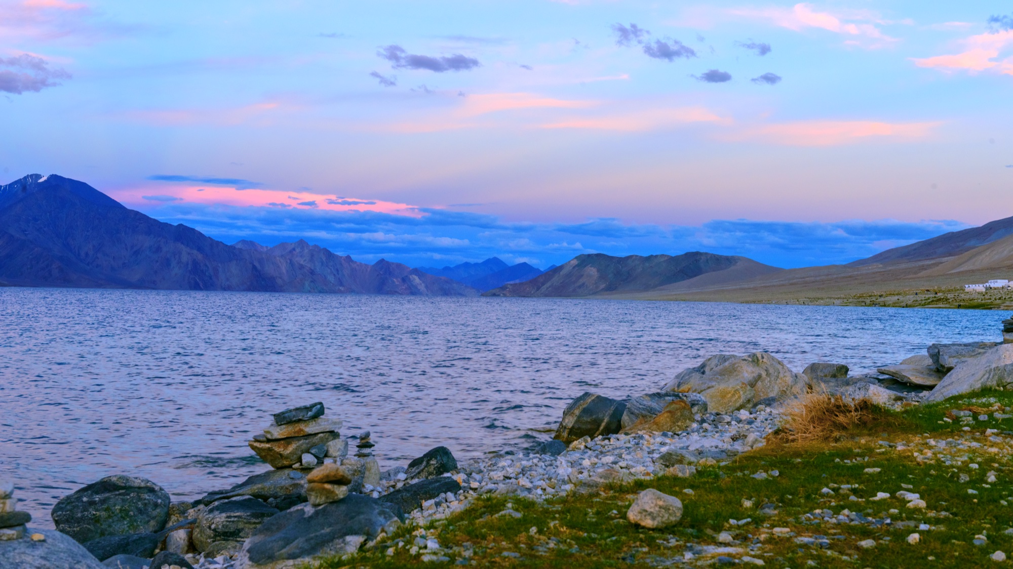 Dusk over Pangong Tso, the Ladakh ranges folding away east