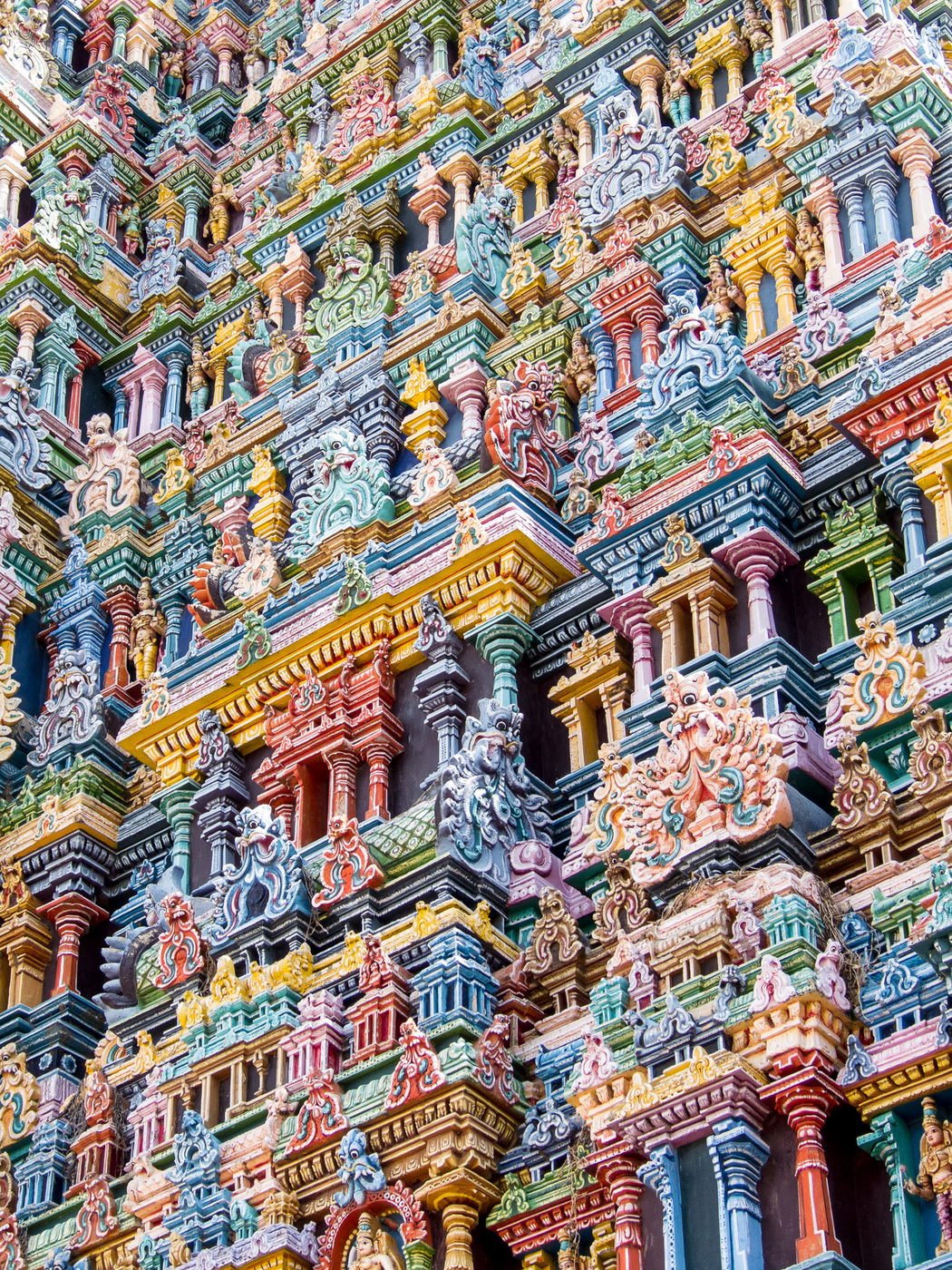 Colourful carved gopuram of the Meenakshi Temple, Madurai, Tamil Nadu