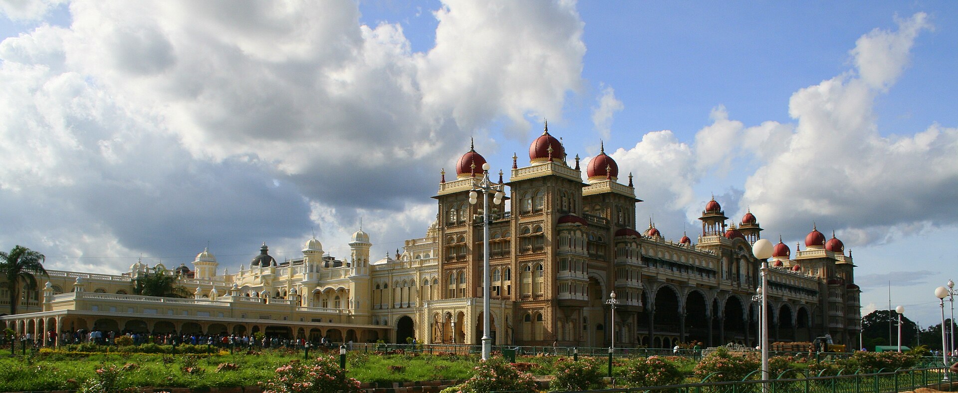 The illuminated Mysore Palace under a dramatic sky, Karnataka