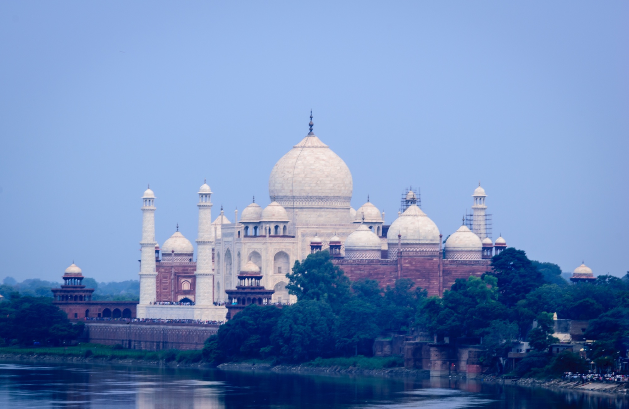 The Taj Mahal and the Yamuna seen from the Khas Mahal at Agra Fort