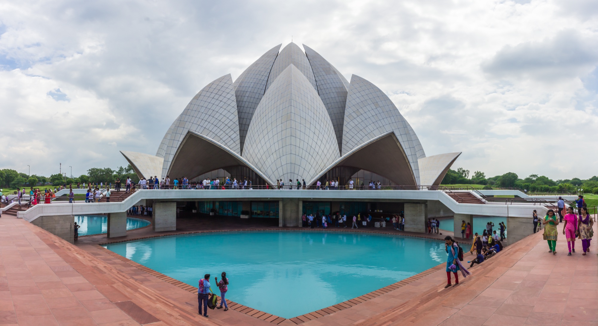 The ramps and reflecting pools of the Lotus Temple, Delhi