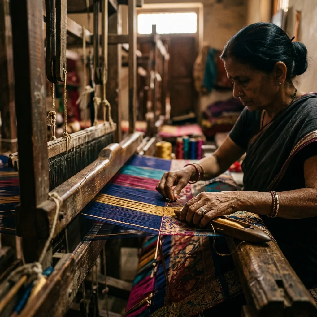 Artisan weaving silk