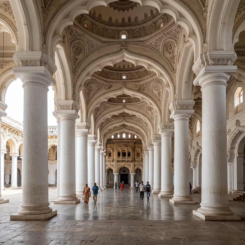 The monumental columns of Tirumalai Nayakkar Palace