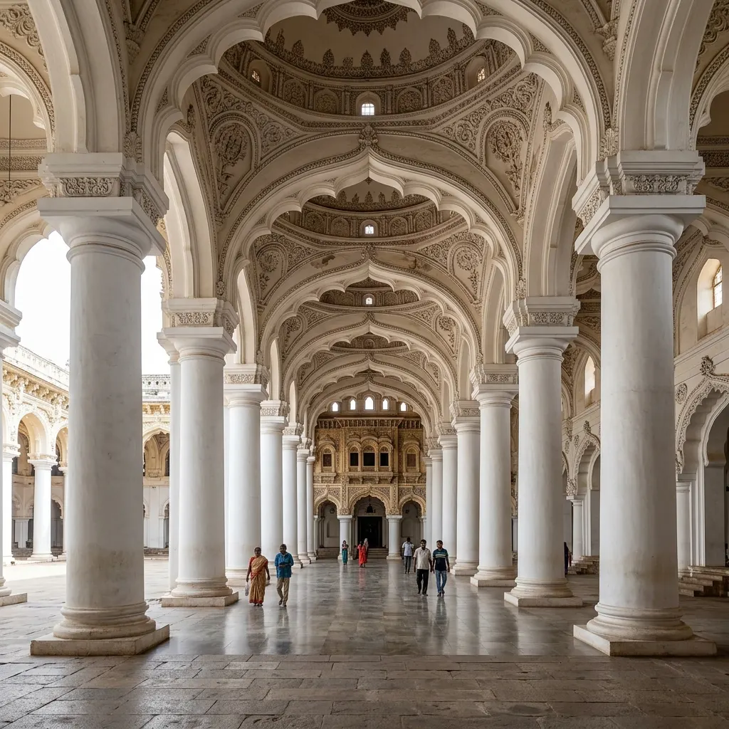 The monumental columns of Tirumalai Nayakkar Palace